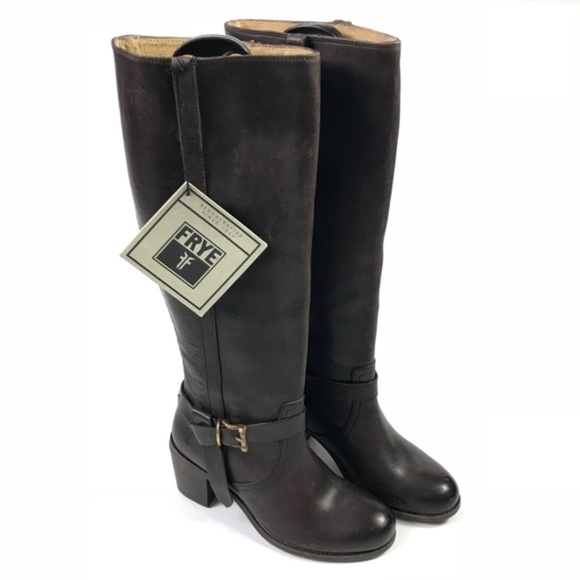 New Frye Dark Brown Block Heel Riding Boots 6.5B